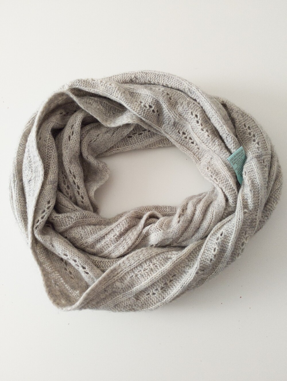 Celeste Wool Cashmere Cable Knit Infinity Scarf Beige Cream Openwork Eyelet Cowl